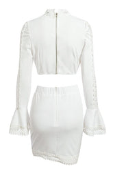 White Lace Crochet Blouse Skirt 2-Piece Coord Set Ins street